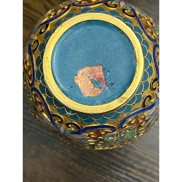 Burgundy Vintage Chinese Gilt Cloisonné Enamel Floral Vase, Beijing, Mid-Century, 8” For Sale - Image 8 of 8