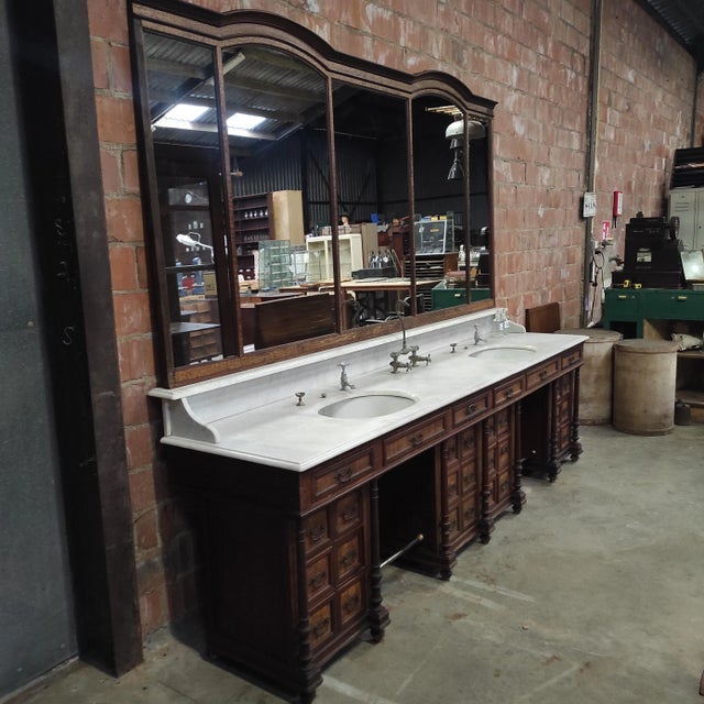 Vintage Salon Unit with Marble Sink and Mirror, 1930s, Set of 2 For Sale - Image 14 of 14