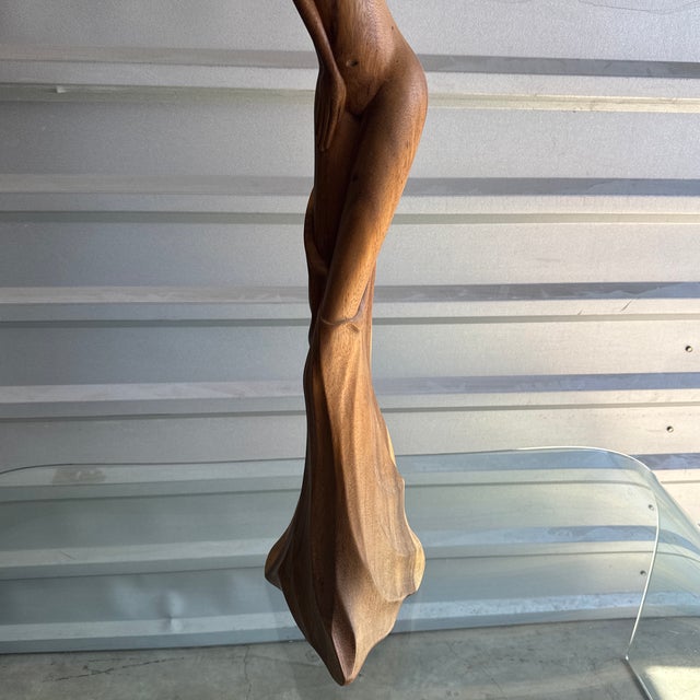 Mid-Century Modern 1980s Wood Carved Sculpture of Nude Woman For Sale - Image 3 of 10