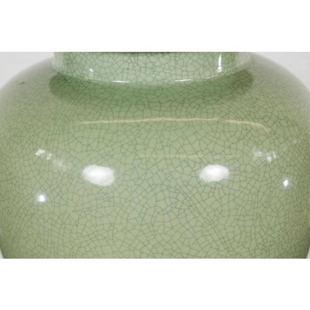 Green Crackle Green Celadon Lidded Vase with Stylized Foo Dog Finial For Sale - Image 8 of 12