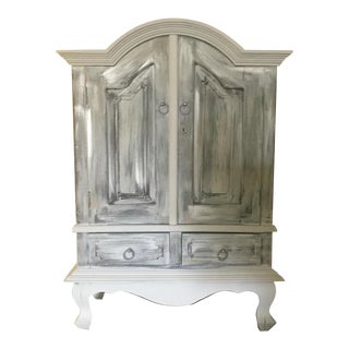 Vintage Distressed White Wine Cabinet For Sale