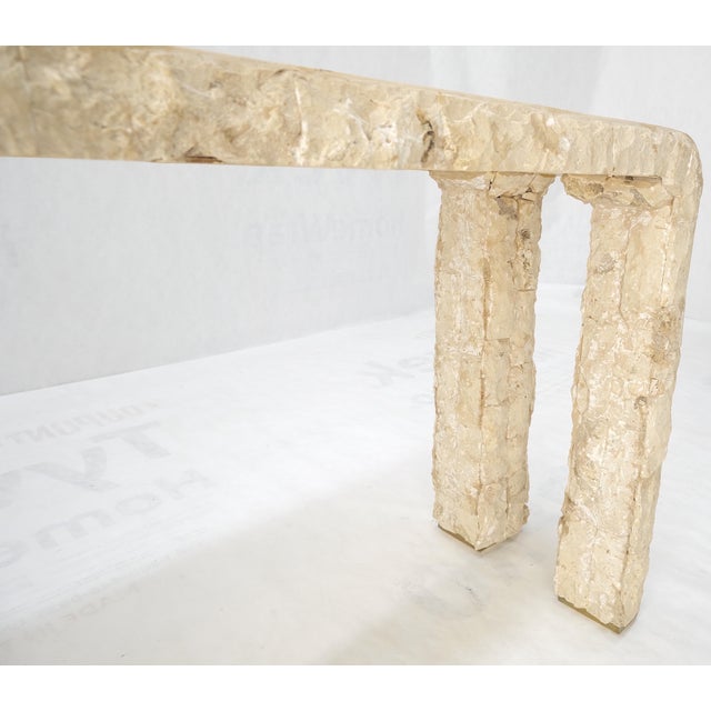 Tesselated Stone Marble Brass Inlaid Console Sofa Entry Hall Table w/ Mirror For Sale - Image 6 of 15