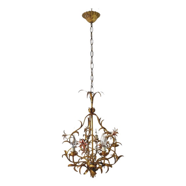 Mid-Century Italian Tole Chandelier, 1950s For Sale