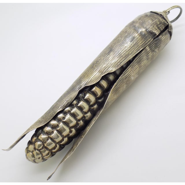 Italian Vintage Italian Handmade Genuine Silver Life Size Corn Cob Figurine Traditional Christmas Decoration For Sale - Image 3 of 8