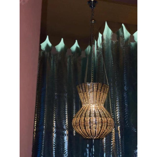 Wood Oman Pendant Light in Metal-Plated Hand-Woven Wicker by Caspal For Sale - Image 7 of 10