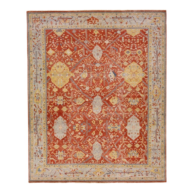 Early 21st Century Modern Indian Tabriz Handmade Allover Wool Rug With Rust Field by Apadana For Sale