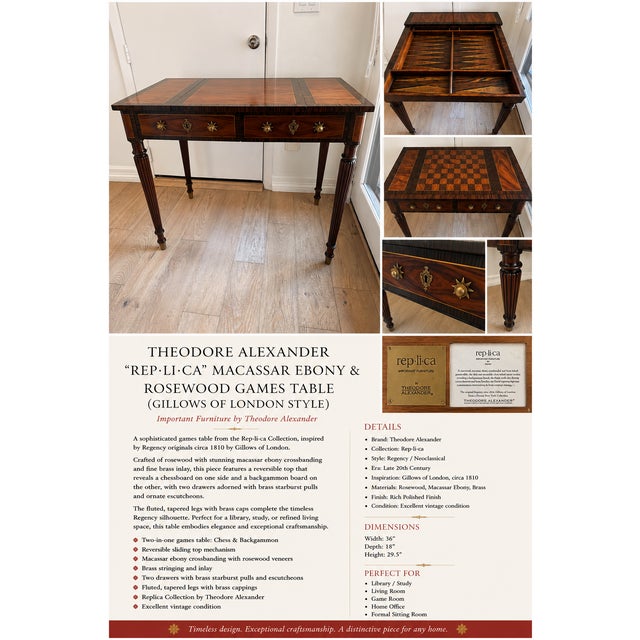 Wood 1960s Theodore Alexander “Rep·li·ca” Macassar Ebony & Rosewood Games Table (Gillows of London Style) For Sale - Image 7 of 11