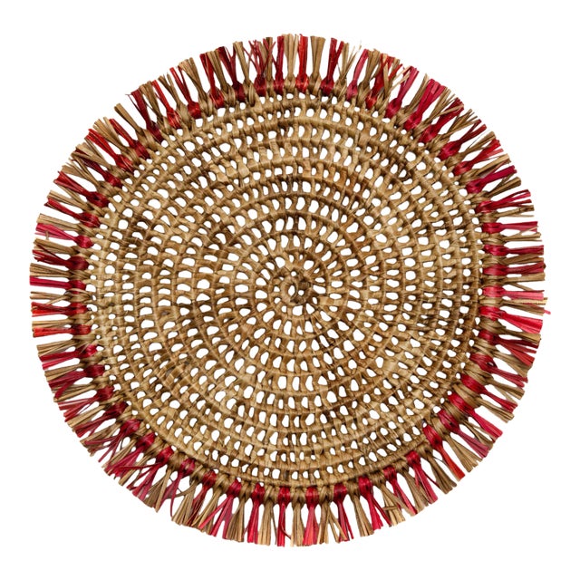 Deborah Rhodes Fringe Raffia Placemats, Red, Set of 4 For Sale