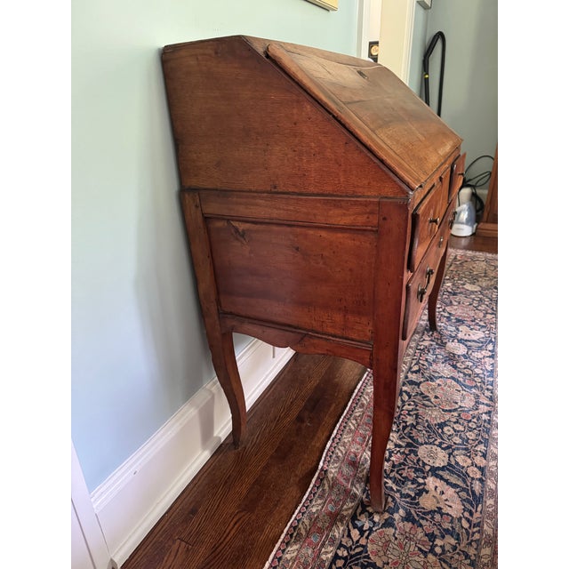 French Provincial Antique Slant-Font Secretary Desk With Cabriole Legs and Interior Drawers For Sale - Image 3 of 10