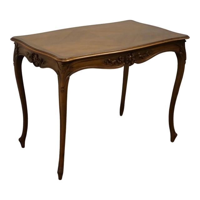 Vintage Antique Banded Bookmatched Walnut French Provincial 39" Accent Entryway Table For Sale