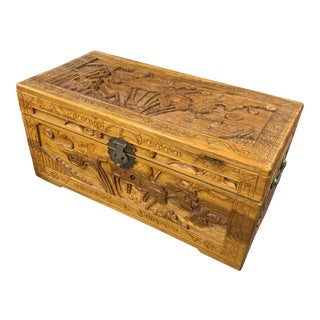 1940s Chinese Hand Carved Camphor Wood Chest For Sale