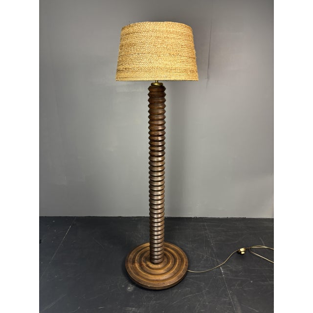 Mid-Century French Brutalist Modernist Turned Wood Floor Lamp in the style of Charles Dudouyt, 1950s For Sale - Image 11 of 16