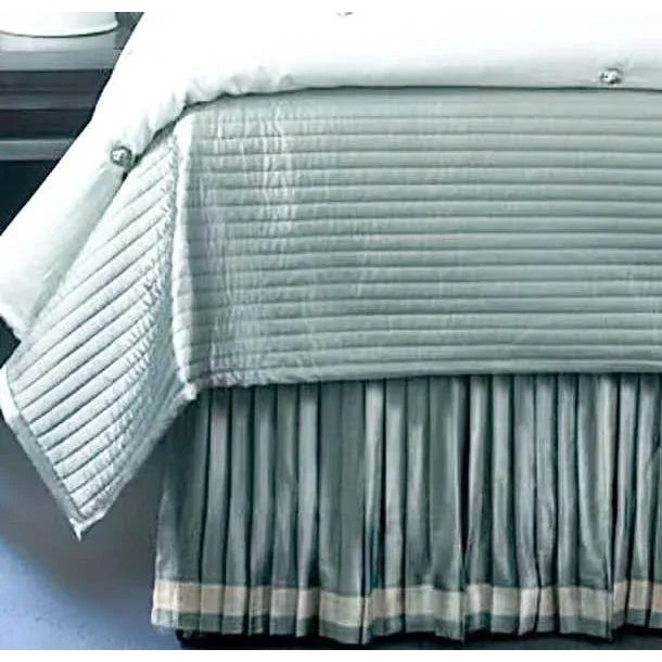 Silk Charmeuse Knife-Pleat Queen bed skirt with pins, new, slate teal and sand. Set includes pleated skirt for three sides...