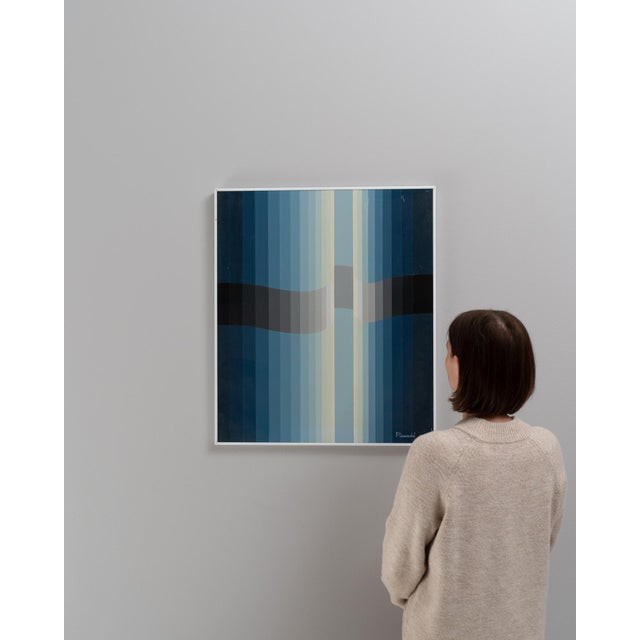 This 20th century Belgian painting by Rene Berdal presents a serene composition of vertical stripes in varying shades of...