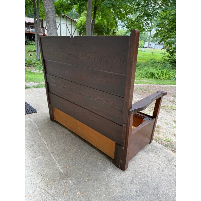 Late 19th Century Antique Victorian Eastlake High Back Box Settle Bench With Storage For Sale - Image 5 of 17