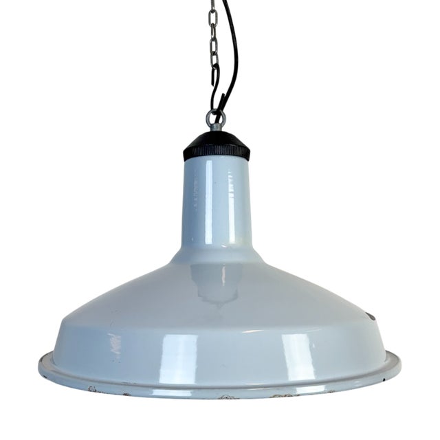 Industrial Light Blue Enamel Factory Pendant Lamp, 1960s For Sale