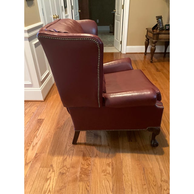 1990s 1990s Craftwork Guild Burgundy Leather Wingback Armchair With Nailhead Trim For Sale - Image 5 of 10