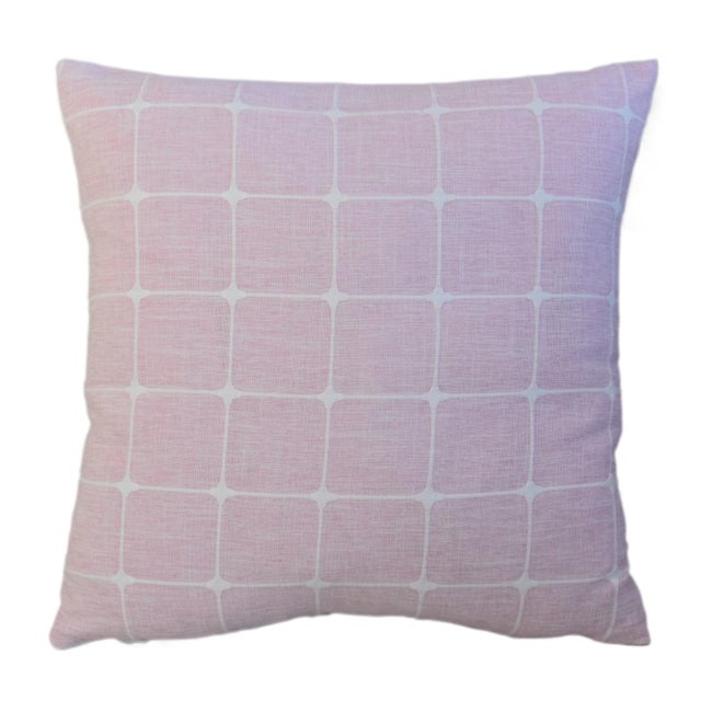 Custom-tailored designer pillow in a beautiful woven pink and white fabric. Same fabric on the reverse. Hidden zipper...