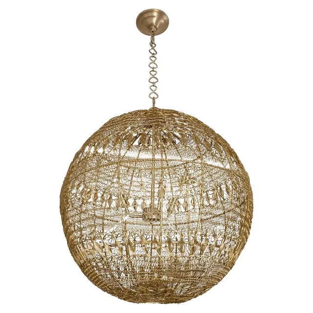 Mid-Century Modern Monumental Wrought Brass Wire Pendant For Sale - Image 3 of 10