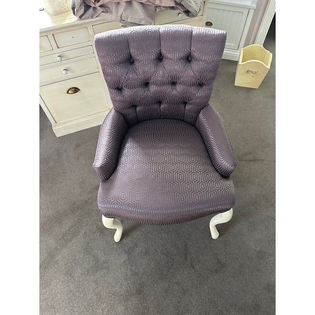 Designer Lavender Tufted Geometric Accent Chair With Cabriole Legs For Sale - Image 4 of 6