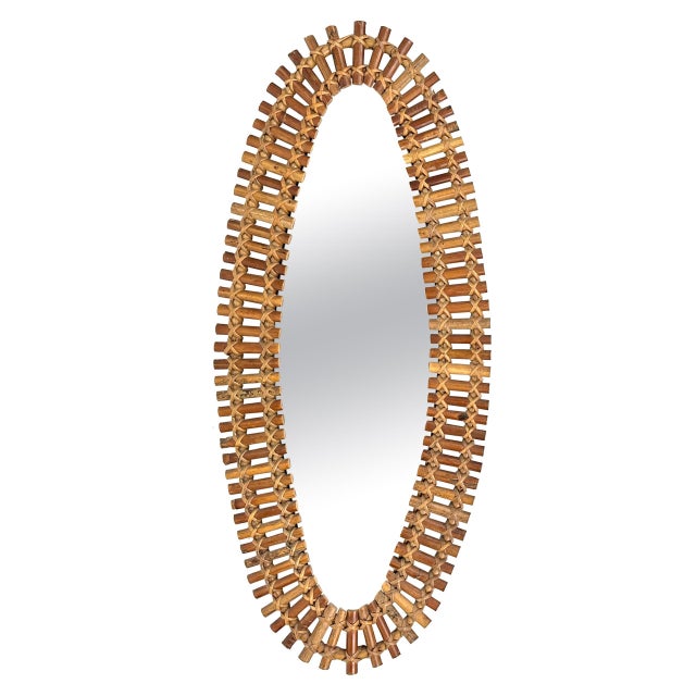 Mid-Century Bamboo and Rattan Oval Wall Mirror, Italy, 1960s For Sale - Image 12 of 12