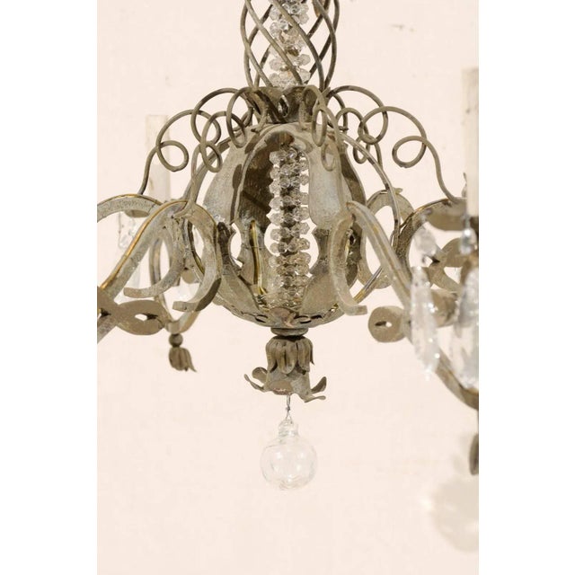 Transparent French Two-Tiered Twelve-Light Metal and Crystal Chandelier in Grey Green Color For Sale - Image 8 of 10