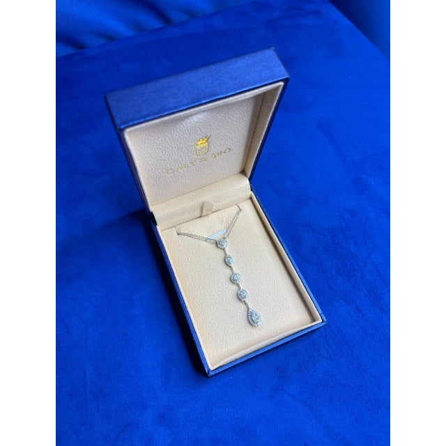 Multi Shape Halo Pave Diamond 18 Karat White Gold Pendant Drop Lariat Necklace For Sale In Washington DC - Image 6 of 9