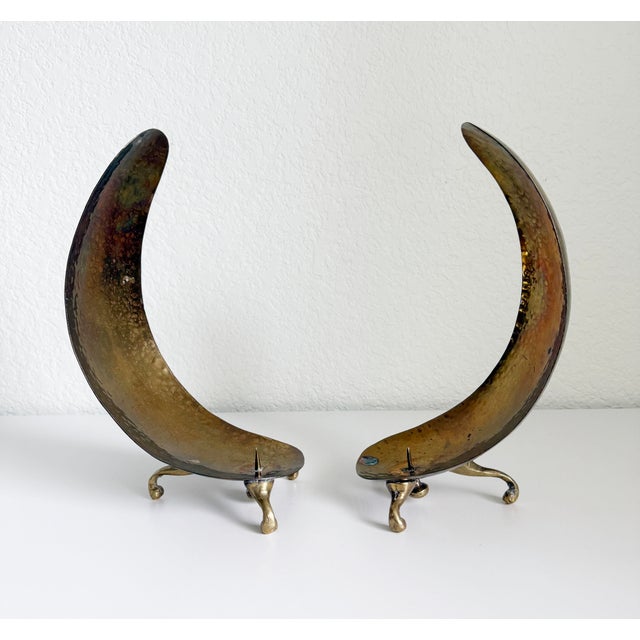 Mid-Century Modern 1950s Carl Auböck Style Brass Scoop Candle Holders - A Pair For Sale - Image 3 of 14