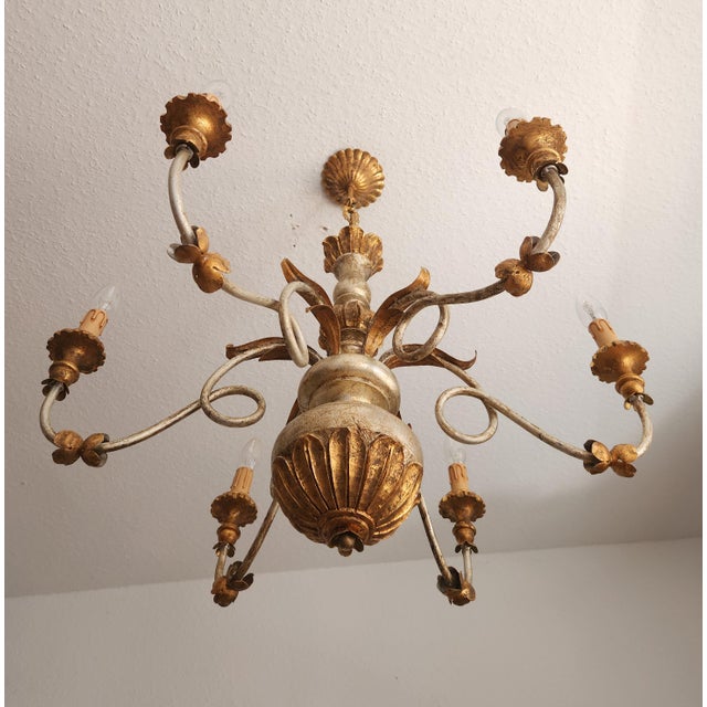 Large Vintage Italian Baroque Hand-Carved Chandelier, 1930s For Sale - Image 14 of 18