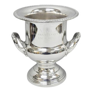 Vintage Silver Plated Trophy Cup Urn Champagne Chiller Ice Bucket 10 Anniversary For Sale