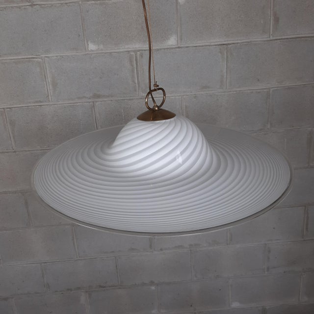 Modern White Swirl Spiral Murano Glass Pendant, 1960s For Sale - Image 15 of 15