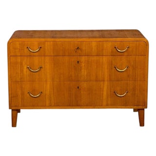 Swedish Modern, Chest of Drawers, Elm, Brass, Sweden, 1940s For Sale