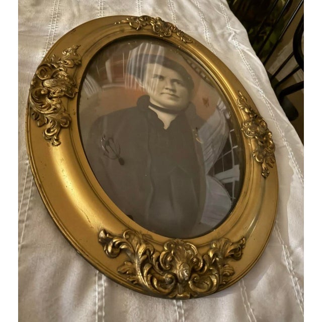 Victorian Antique Hand Tinted Pre 1890s Photo Ornate Frame Convex Bubble Glass 19x25” For Sale - Image 3 of 10