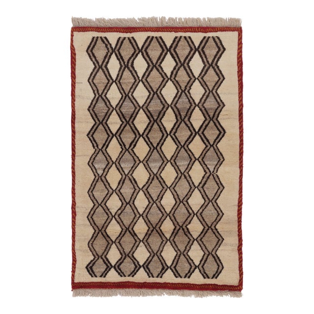 Vintage Persian Gabbeh Rug in Beige With Geometric Patterns - Rug & Kilim For Sale