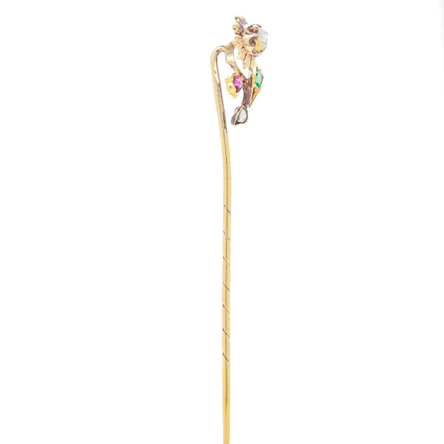 1990s Antique 14k Gold and Multi-Gemstone Stickpin For Sale - Image 5 of 12