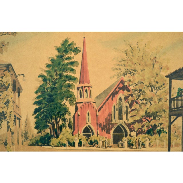 "Sunday Service", Mid-Cent Figurative Village Scene With Church, Frank Serratoni For Sale - Image 4 of 6
