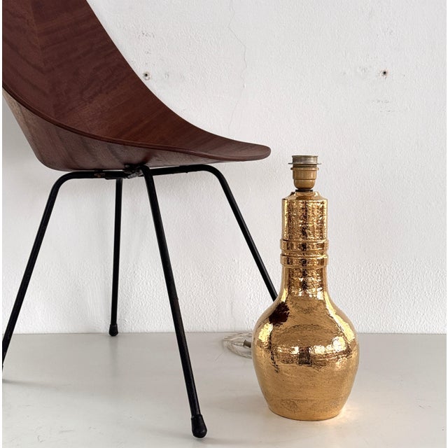 Bitossi Mid-Century Italian Ceramic and Gold 24k Metallic Table Lamp by Aldo Londi for Bitossi, 1970s For Sale - Image 4 of 14