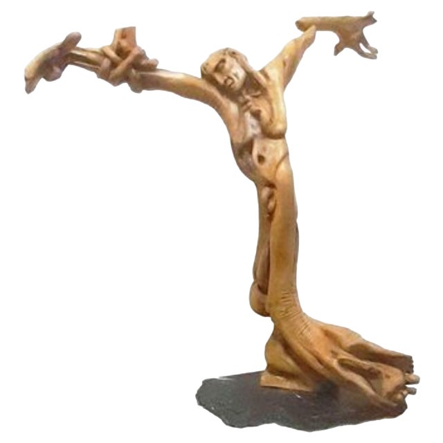 Tiburzi, Large Christ Sculpture, Olive Wood, 1920s For Sale