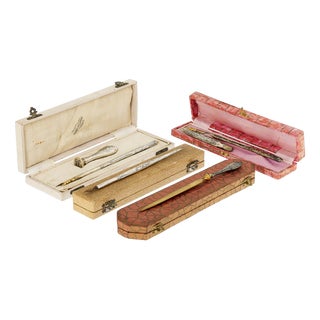 Silver Cases with Nib Pens, 19th Century, Set of 4 For Sale