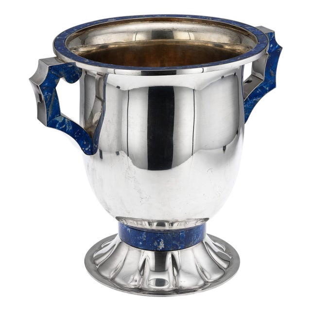 Large Vintage Italian Silver and Lapis Lazuli Wine Cooler, 1970 For Sale
