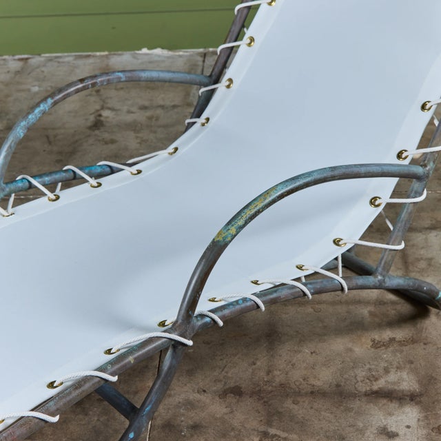 Early Walter Lamb Bronze & Canvas Patio Chaise Lounge For Sale - Image 14 of 18