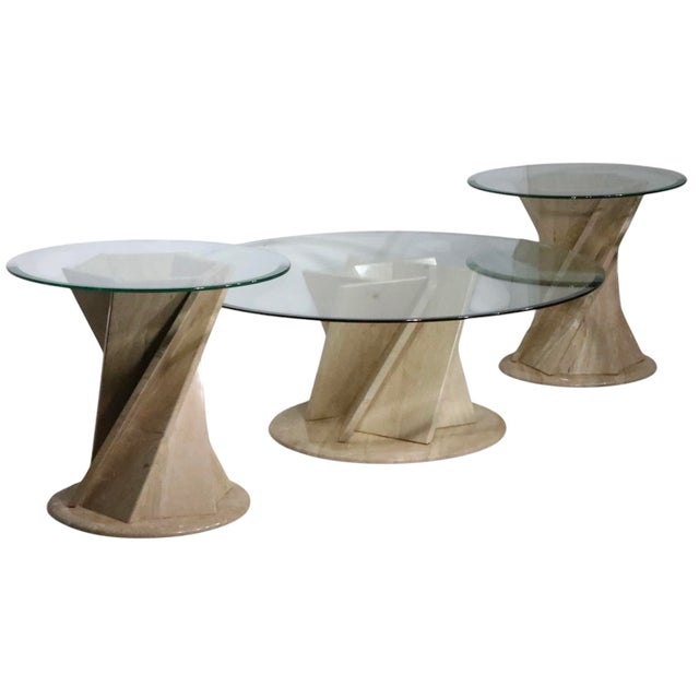 Mid-Century Modern Pair of Modernist Italian Travertine Flower Twist Base End Tables C. 1970/80's For Sale - Image 3 of 12