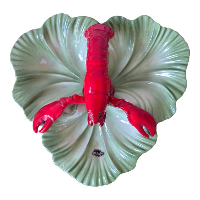 1950s Majolica Style Lobster Serving Dish For Sale