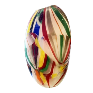 Contemporary Abstarct Vase in Milky-White Murano Style Glass With Multicolored Reeds