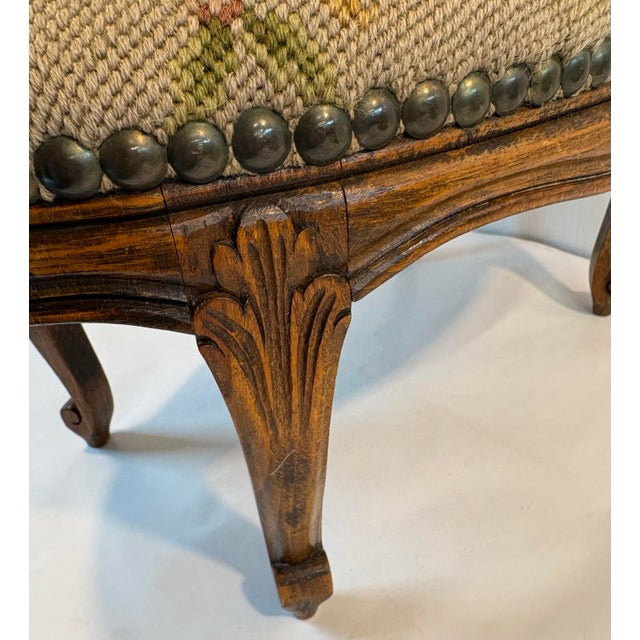 Wood Antique French Needlepoint Footstool For Sale - Image 7 of 10