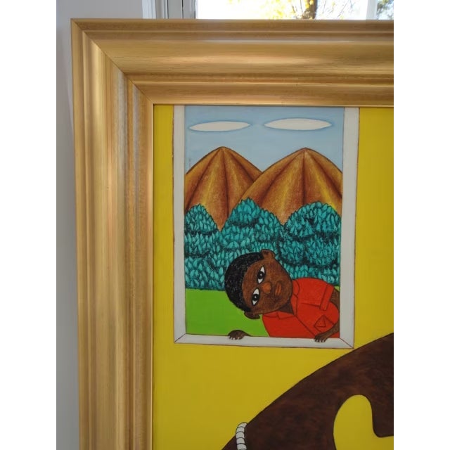 Folk Art Seymour Bottex Original Haitian Folk Art Oil on Board Framed - 1980s For Sale - Image 3 of 10