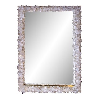 Custom Clear Quartz Rock Crystal Encrusted Rectangular Mirror by Marjorie Skouras, 32" x 32" For Sale