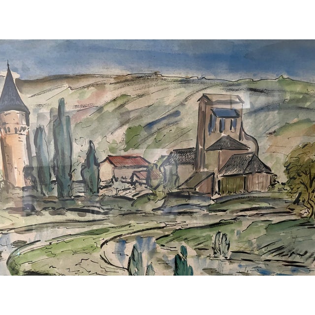 Pressac, Landscape, 1960s, Watercolor on Paper, Framed For Sale - Image 4 of 6