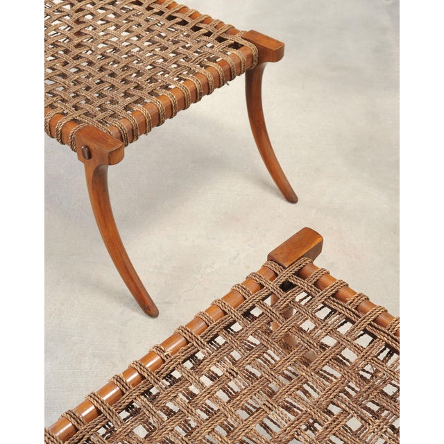 Pair of Robsjohn-Gibbings Style Walnut Klismos Rope Benches For Sale - Image 16 of 18
