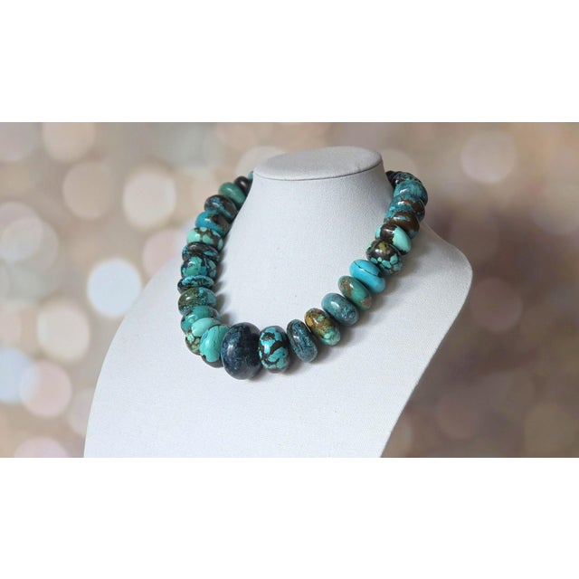Hubei Turquoise Beaded Necklace With Sterling Silver Turquoise Clasp, 21.5" For Sale In Cleveland - Image 6 of 10